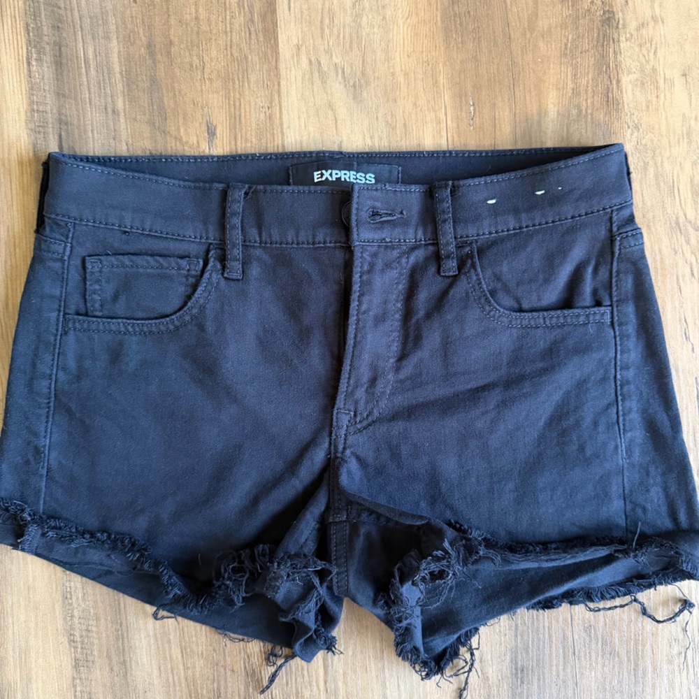 Express Black Frayed Hem Denim Shorts Size 6